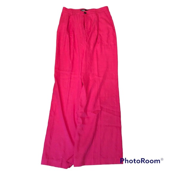 NWT ZARA WOMAN Fuchsia Pink Wide Flowy Pants Medium Barbiecore Menswear - Picture 2 of 5